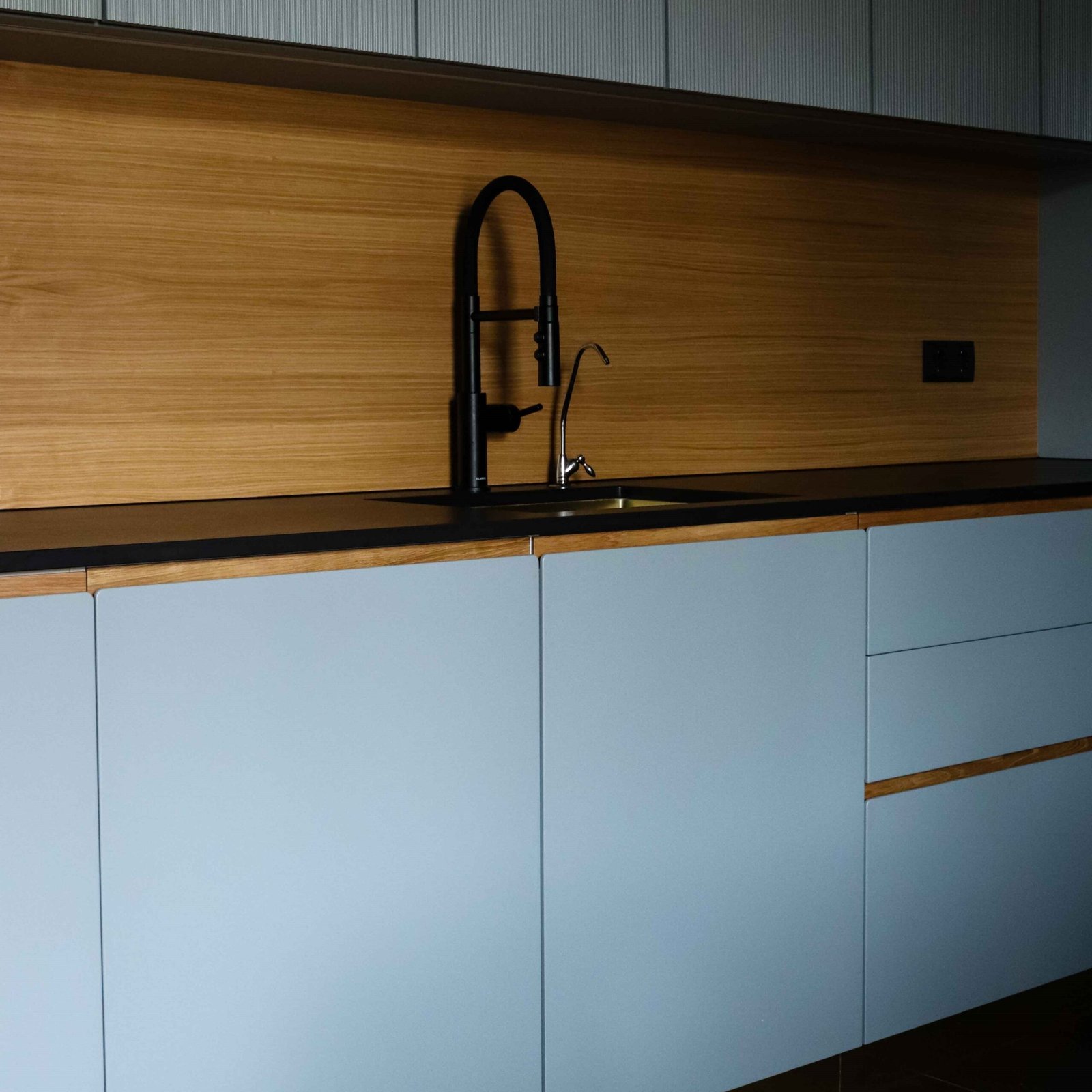 Virtuves iekārta ar krāsotām fasādēm