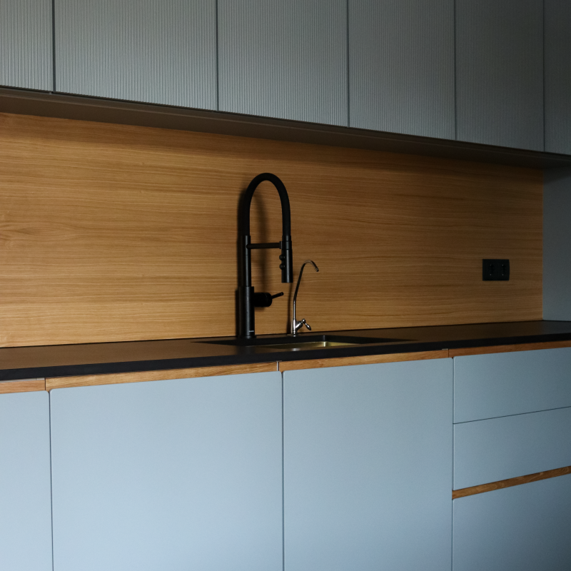 Virtuves iekārta ar krāsotām fasādēm