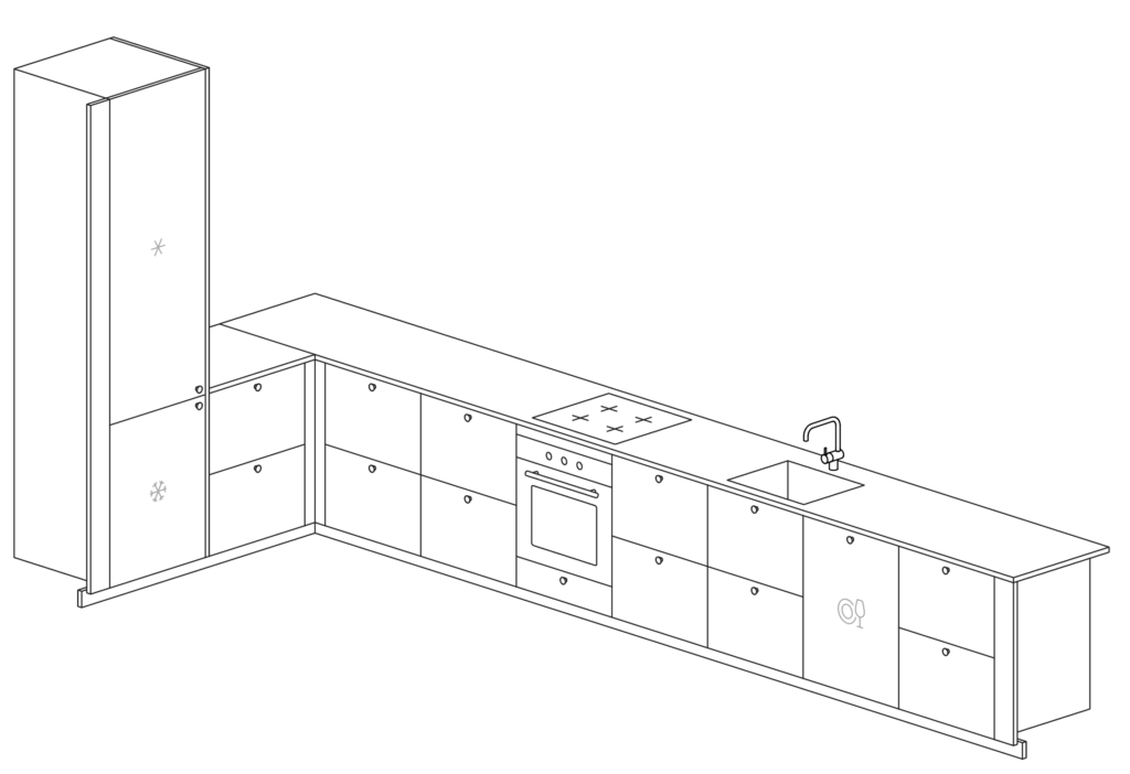 Bezmaksas virtuves mēbeļu projekta skice Martā