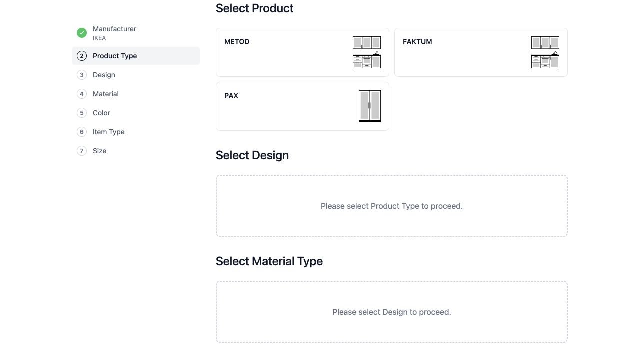 IKEA METOD, FAKTUM and PAX system options in the amadlo configurator