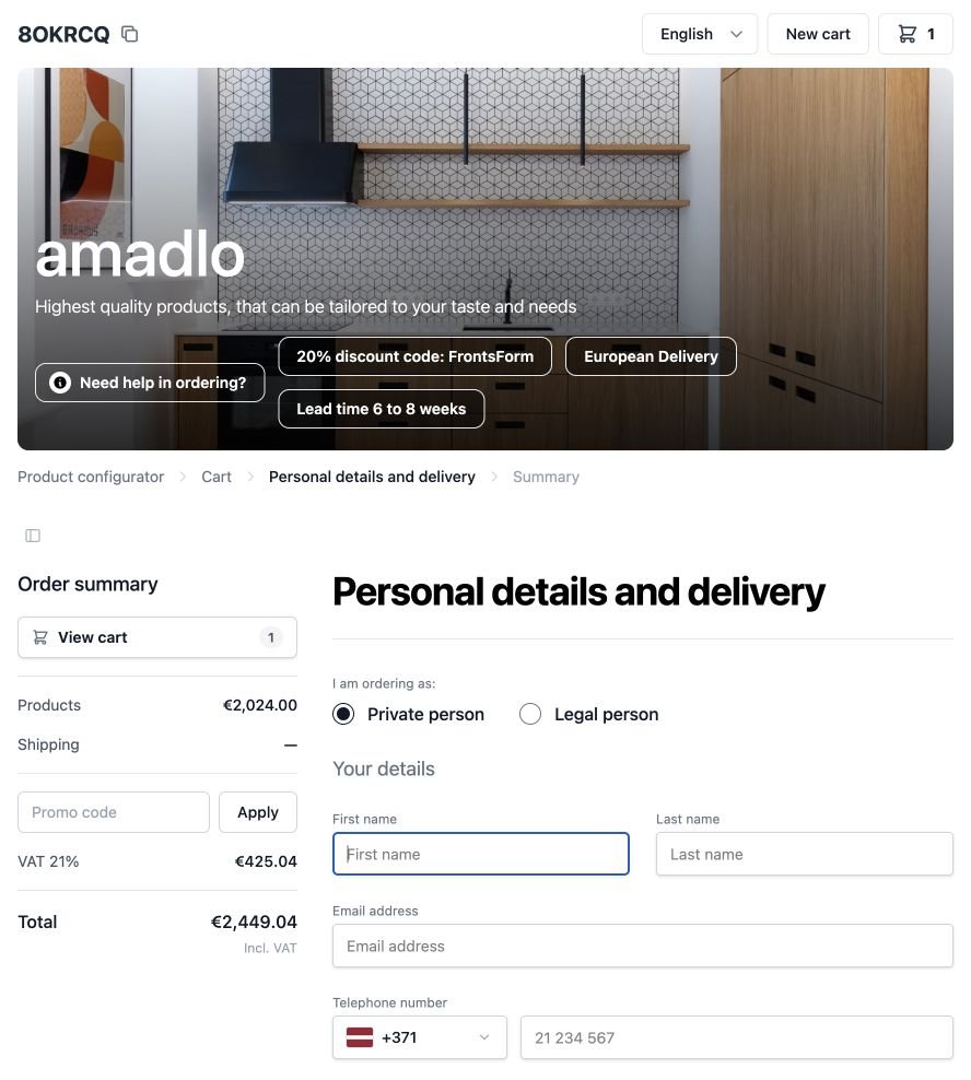 Blank customer contact fields in the amadlo online ordering form