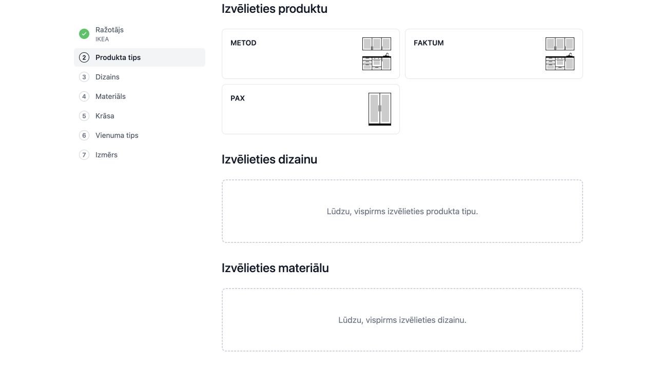 IKEA METOD, FAKTUM un PAX sistēmu izvēle amadlo konfiguratorā